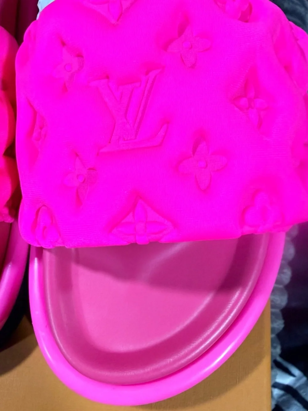 Hot Pink Quilted Monogram Slide Sandals - Picture 5 of 7